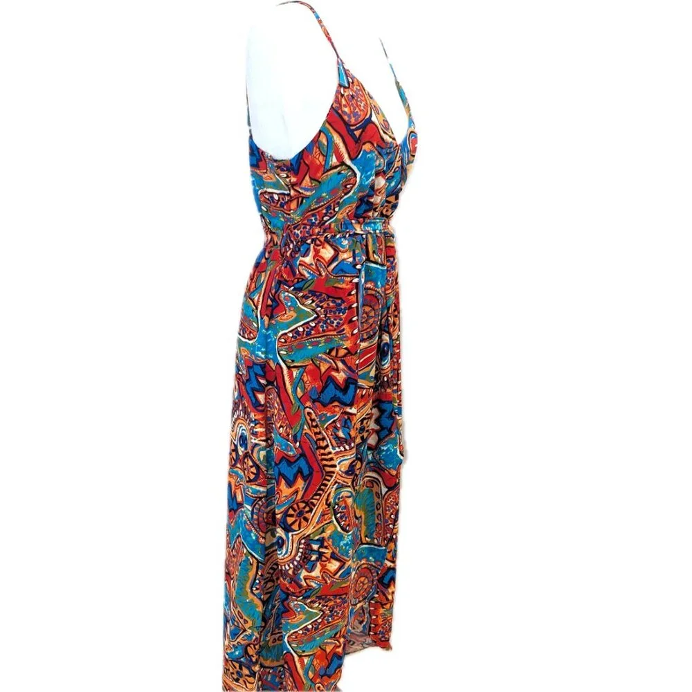 NWT Cupshe | Abstract Rhythm Multicolor Maxi Dress Orange & Blue | Size Large - Picture 5 of 14